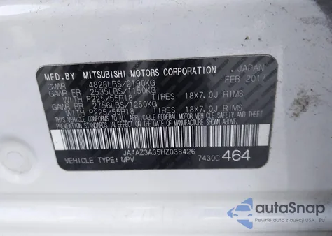 2017 Mitsubishi Outlander Sel z USA, uszkodzony, nr VIN JA4AZ3A35HZ038426